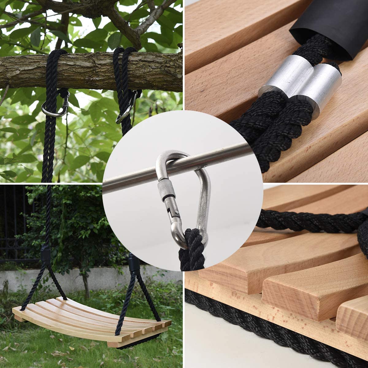 Taeku Adult Tree Swing, Hanging Beech Wood Swings with Adjustable Rope Garden Chair Seat Swing for Indoor Outdoor (22''x10'') Taeku