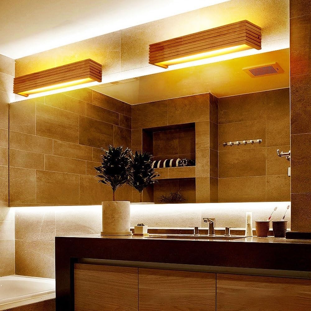 Japanese LED Solid Wood Wall Lamp Nordic Modern Wall Sconce Lighting Warm Light Mirror Wall Light Wooden Vanity Light for Bathroom Bedroom GeRRiT