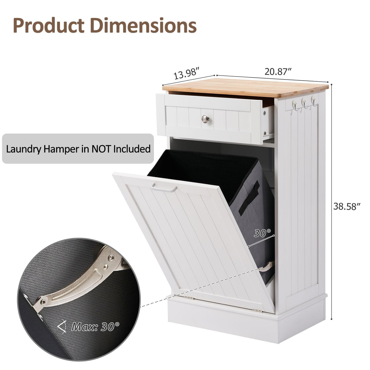 Spurgehom 13 Gallons Tilt Out Trash Cabinet Kitchen Waste Bins Free Standing Laundry Hamper Recycling Cabinet Trash Can Holder with Hideaway Drawer Pet Proof Trash Can for Living Room, White Spurgehom