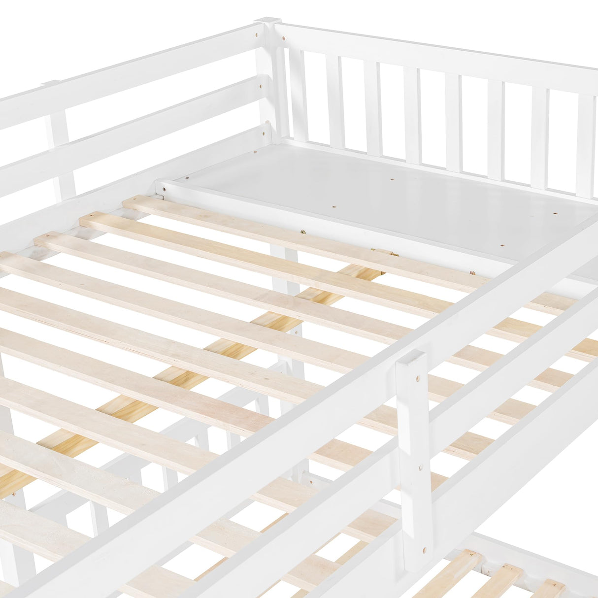 Merax Full Over Twin & Twin Bunk Bed for 3, Wooden Triple Bunk Bed with 2 Storage Drawers, Ladder and Guardrails, No Box Spring Needed, White Merax