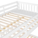 Merax Full Over Twin & Twin Bunk Bed for 3, Wooden Triple Bunk Bed with 2 Storage Drawers, Ladder and Guardrails, No Box Spring Needed, White Merax