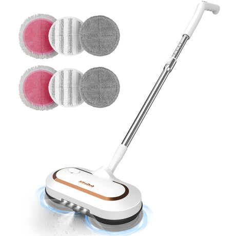 Electric Mop, AlfaBot S2 Cordless Spin Mop for Floor Cleaning, with LED Headlight and Sprayer/400ML Big Tank/60 Mins Runtime, Lightweight Floor Scrubber for Hardwood Floors, Tile, Laminate AlfaBot