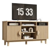 IRONCK TV Stand for 65 Inch TV, 59 Inch Entertainment Center with Storage and Charging Station, Modern Media Console with 3 Adjustable Shelf, Fluted Doors Design, Natural Oak IRONCK