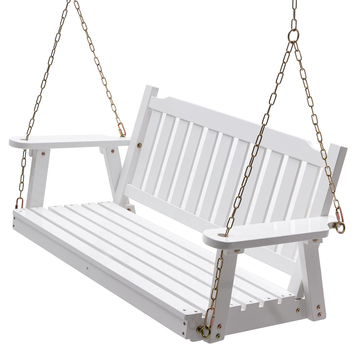 Anraja Wooden Porch Swing 2-Seater, Bench Swing with Hanging Chains, Heavy Duty 800 LBS, for Outdoor Patio Garden Yard,4 Ft,White Anraja