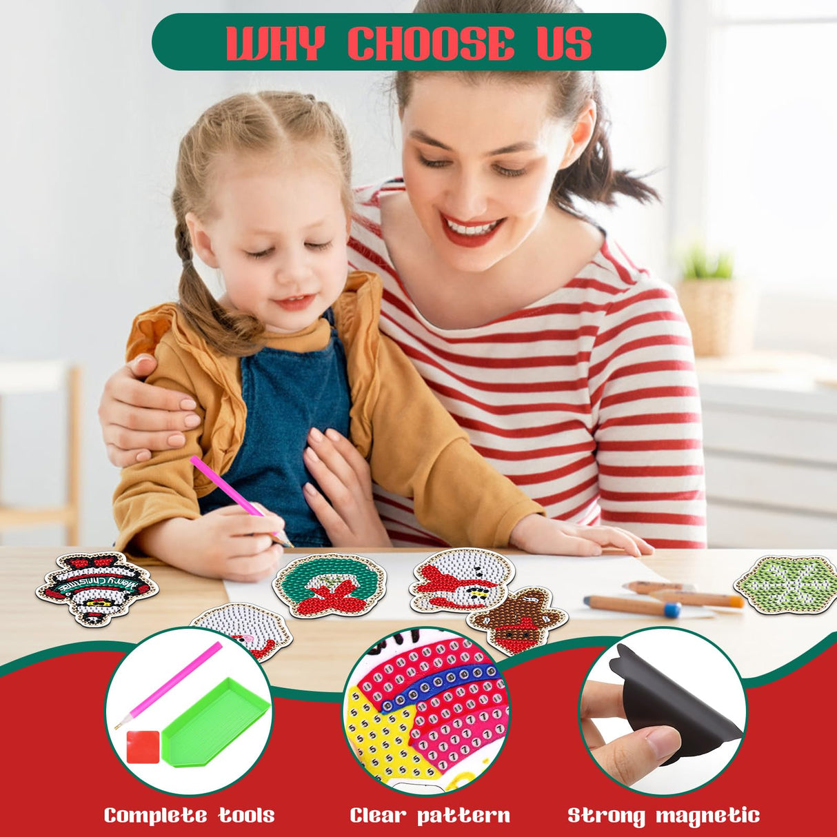 ZYNERY 24 Pcs Diamond Painting Magnets, Diamond Art Magnets, Mini Diamond Painting Kits, Refrigerator Magnets, 5D Diamond Painting Kits for Adults DIY Crafts Home Decor Gift (Christmas Theme) ZYNERY