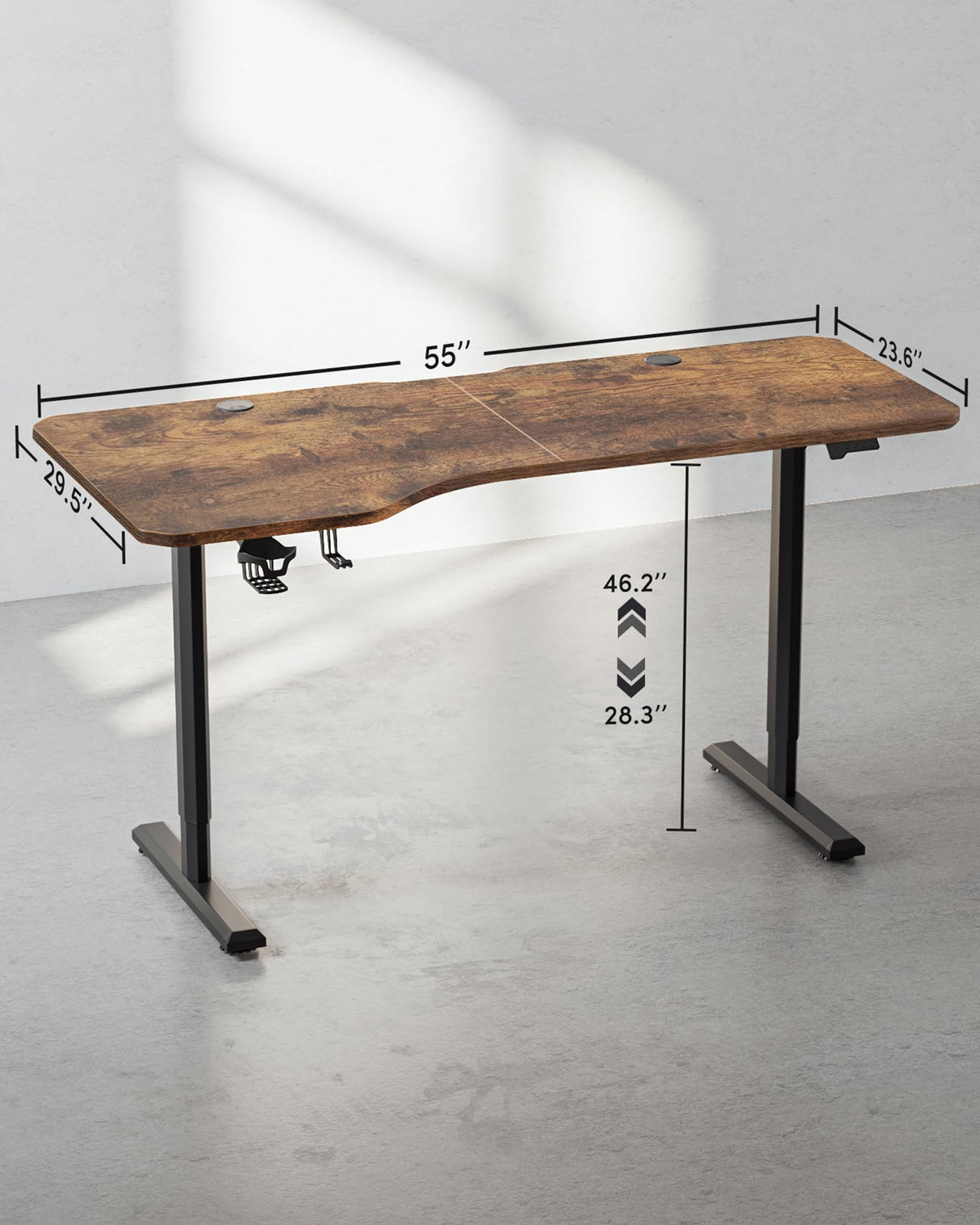 BANTI 63"x28" L Shaped Standing Desk, Electric Stand up Height Adjustable Home Office Table, Sit Stand Desk, Rustic Brown Top BANTI