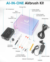 Airbrush Kit with Air Compressor, 50 PSI High Pressure Air Brush with 0.2/0.3/0.5mm Nozzle/Cleaning Sets, Ideal for Modeling, Painting, Nails, Makeup & Cake Decorating KFM