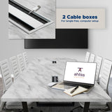 ahliss Sturdy Conference Table with Cable Management Grommets Modern Rectangle Office Meeting Table with Wood Tabletop and Metal Frame & Legs- Easy Assembly Boardroom Table (White Marble, 8 Foot) ahliss