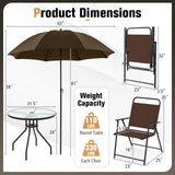Tangkula 6 Pieces Folding Patio Dining Set, 4 Chairs and 31.5 inches Round Table, Patio Umbrella Included, for Indoor Outdoor Poolside or Balcony (Brown) Tangkula