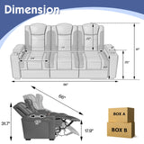 VanAcc Home Theater Seating, Movie Loveseat Recliner Chair with USB Wireless Charging, 3 Theatre Seats Couch Sofa for Media Room w/Electric Headrest, LED Light, Fold Down Table VanAcc