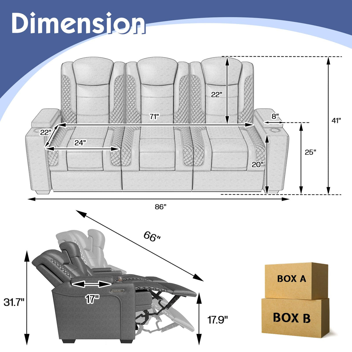 Jocisland Home Theater Seating, Dual Motor Movie Loveseat Leather Recliner with USB & Wireless Charging, 3 Seats Sofa Chair for Media Room w/Electric Headrest, LED Light,Fold Down Table,4 Cup Holders Jocisland