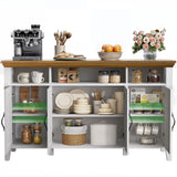 Marsail 55" Buffet Cabinet with Storage, Farmhouse Kitchen Sideboard Cabinet w/4 Doors & Shelves, Coffee Bar Buffet Table for Dining Room, Brown White Marsail