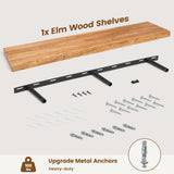 Rustic Elm Wood Floating Shelf for Wall, Live Edge 48"W x 9.3"D x 1.5"H, 1 Pack with Invisible Bracket, Large Wall Mounted Storage Shelf for Living Room Bedroom Kitchen Bathroom Decor, Natural Venusmiles
