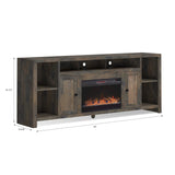 Bridgevine Home Joshua Creek Rustic 84 inch Electric Fireplace TV Stand Entertainment Center with Fireplac for 95 inch TVs, Minimal Assembly, Knotty Alder Solid Wood, Barnwood Finish Bridgevine Home