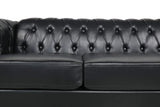 RARZOE Modern 3 Seater PU Chesterfield Sofa, Upholstered Tufted Button Leather Chesterfield Couch, Classic Faux Leather Settee with Nailhead Trim Scroll Arms for Living Room Bedroom(Black) RARZOE