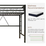 Multifunctional Metal Loft Bed Twin Size with Safety Guard and Removable Ladder in Matte Black ikalido