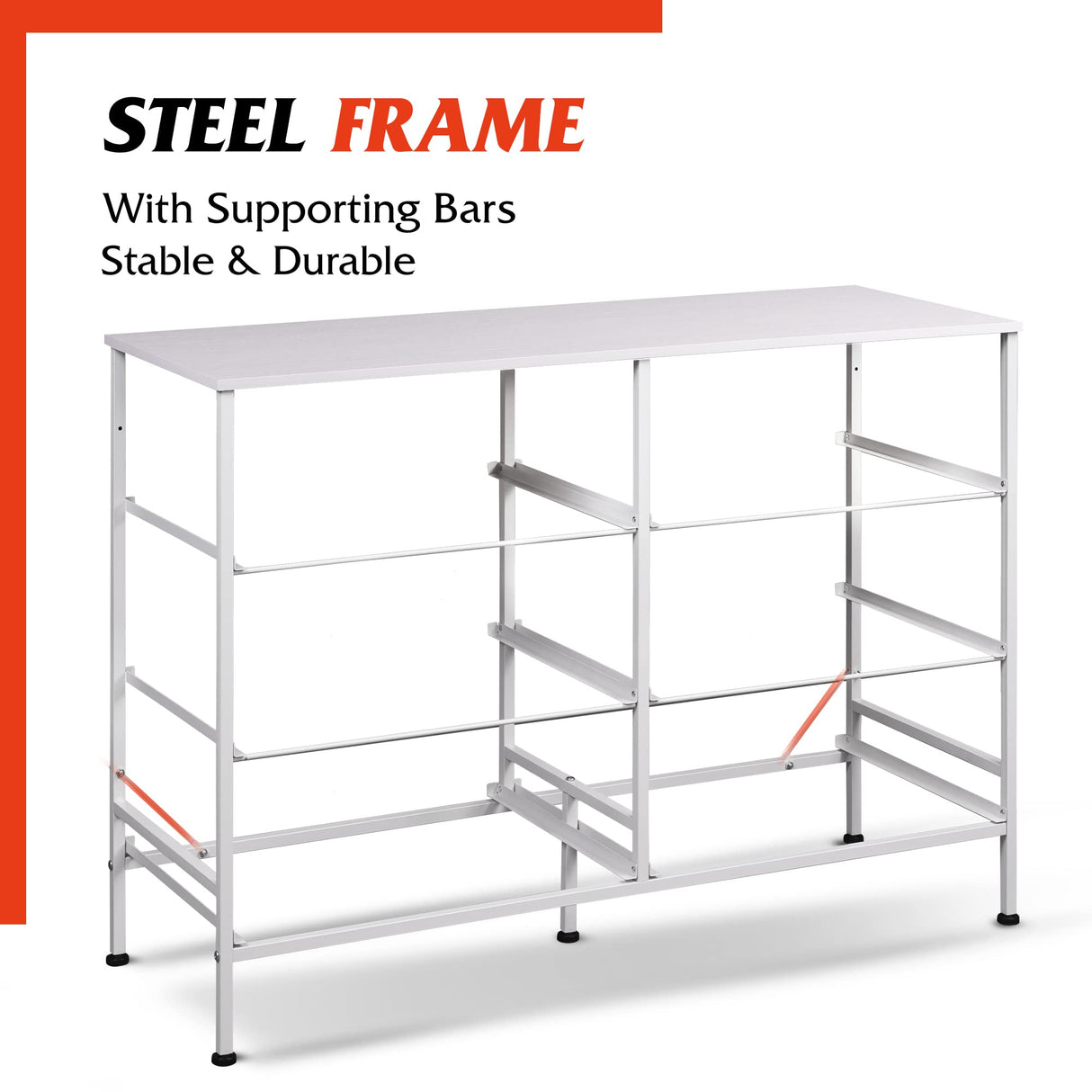 WLIVE Wide Dresser with 6 Drawers, TV Stand for 50" TV, Entertainment Center with Metal Frame, Wooden Top, Fabric Storage Dresser for Bedroom, Hallway, Entryway, White WLIVE