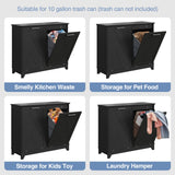 Halitaa Double Tilt Out Trash Cabinet, Free Standing 10 Gallon Recycling Trash Can Cabinet with Negative Ion and Deodorizing Function, for Kitchen Living Room, Black Halitaa