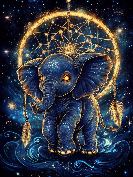 LOMSIOY DIY 5D Diamond Art Kits for Adults, Elephants Diamond Painting Kits for Beginner, Dreamcatcher Diamond Art with Round Full Drill Rhinestone Crafts Gem Arts for Home Wall Decor 12 * 16 inch LOMSIOY