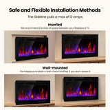 Electric Fireplace Insert 30" Realsmart 1500W Wall Mounted Fireplaces Recessed Heaters Remote Control Slim Black Fireplace Touch Screen Timer 12 Flame Colors LED Decor Low Noise RealSmart