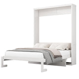 MERITLINE Queen Murphy Bed with Desk,Wood Folding White Murphy Wall Bed Cabinet for Adults MERITLINE