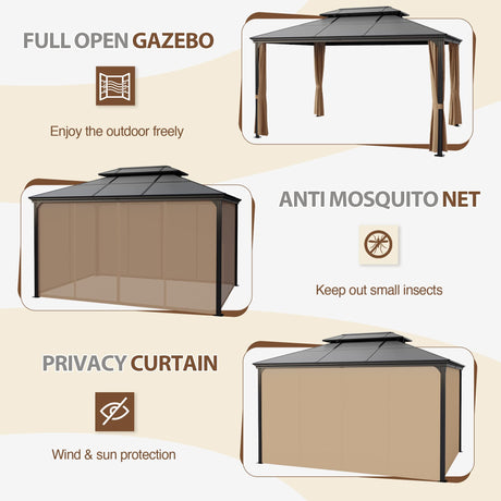 Flamaker Hardtop Gazebo Aluminum Frame Outdoor Gazebo with Privacy Curtains and Gauze Mesh Sunshade Pavilion Double Roof Canopy for Patio, Lawn, Deck, Poolside (Polyurethane Roof, 10' x 13') Flamaker