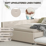 GM Ultra Queen Size Upholstered Daybed with Twin Size Trundle and USB Port, Comfy Linen Fabric Corner Day Bed Frame, Modern L Shaped Sofa Bed Frame with Wood Slats, Easy Assembly, Beige GM Ultra