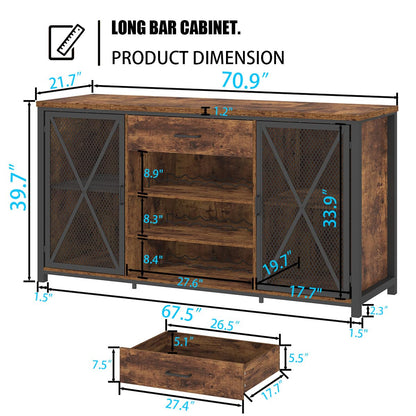 LVB Rustic Brown Large Bar Cabinet with Fridge Space and Storage Drawers - WoodArtSupply