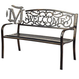 Giantex Garden Bench, Antique Metal Outside Bench w/Warm Welcome Pattern, Elegant Bronze Finish and Durable Metal Frame for Park Yard Porch Chair (Bronze) Giantex