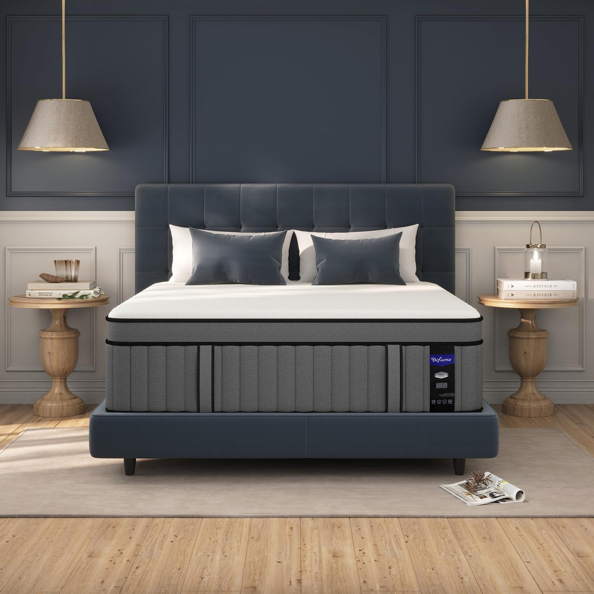 DIFAME King Size Mattress, Upgrade Strengthen 14 Inch Hybrid King Mattress in a Box,Mattress King Size with Memory Foam and Independent Pocket Spring,Medium Firm,Edge Support,Motion Isolation DIFAME