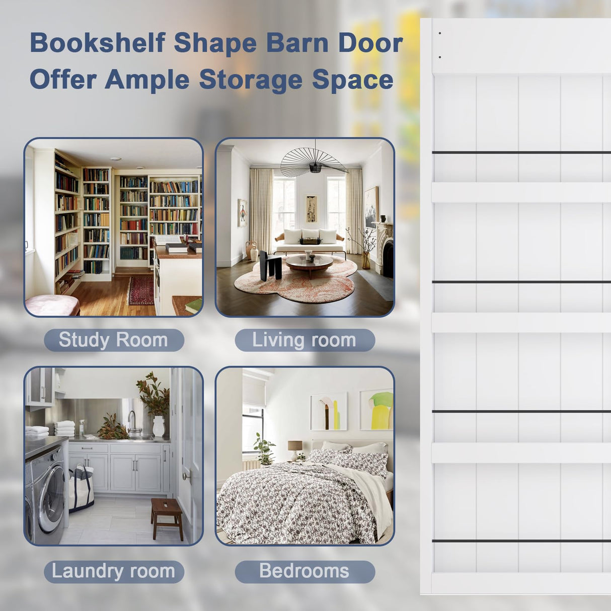 Sliding Barn Door - SOLRIG 36" x 84" White Primed MDF Bookshelf Door with Hardware Kit SOLRIG