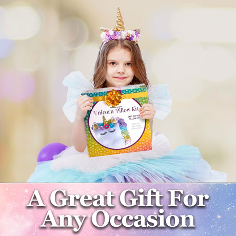 Pinwheel Crafts Unicorn Pillow Kit - DIY Arts and Crafts for Kids Ages 6 7 8-12+ Years, No Sewing Kit for Kids, Unicorn White Pillow Craft Kits for Birthday, Christmas Gifts for Girls Pinwheel Crafts