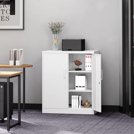 Yizosh Metal Garage Storage Cabinet with 2 Doors and 2 Adjustable Shelves - 35.5" Steel Lockable File Cabinet,Locking Counter Cabinet for Home Office,Garage,Gym,School (White) Yizosh
