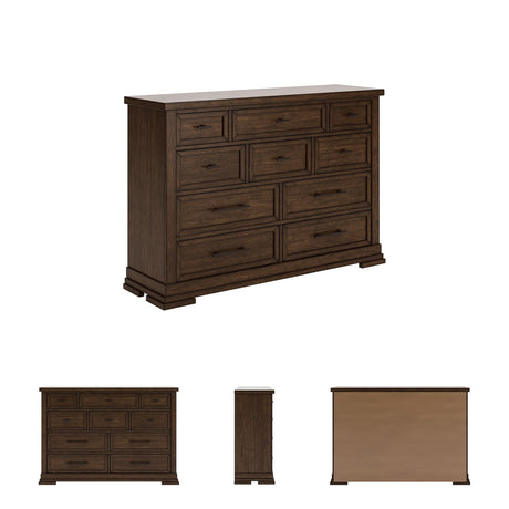 Signature Design by Ashley Taffenbrook Farmhouse 10-Drawer Bedroom Dresser with Felt-Lined Top Drawer for Jewelry and Delicates, Easy Glide Drawers, Picture Frame Moulding, Black Handles, Dark Brown Signature Design by Ashley