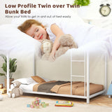Giantex White Twin Over Twin Metal Bunk Beds, Heavy Duty Bed Frame with Safety Guard Rail & Ladder, Low Floor Bunk Bed for Boys Girls Adults Dormitory Bedroom, Noise Free, No Box Spring Needed Giantex