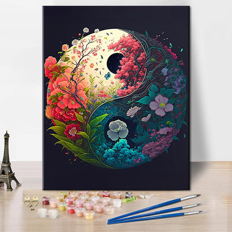 TUMOVO Paint by Numbers for Adults Beginner, Yin Yang Paint by Numbers Kits Romantic Beautiful Flowers Adult Paint by Number Acrylic Kids Paint by Number Kits Home Wall Decoration, 16 x20 Inch TUMOVO