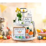 Luxspire Tiered Tray Stand, 2 Tiered Tray Decor with Wooden Beads Garland, Farmhouse Decorative Tray, 2 Tier Serving Tray for Coffee Bar Kitchen Island, Christmas Decor, Rustic White Luxspire