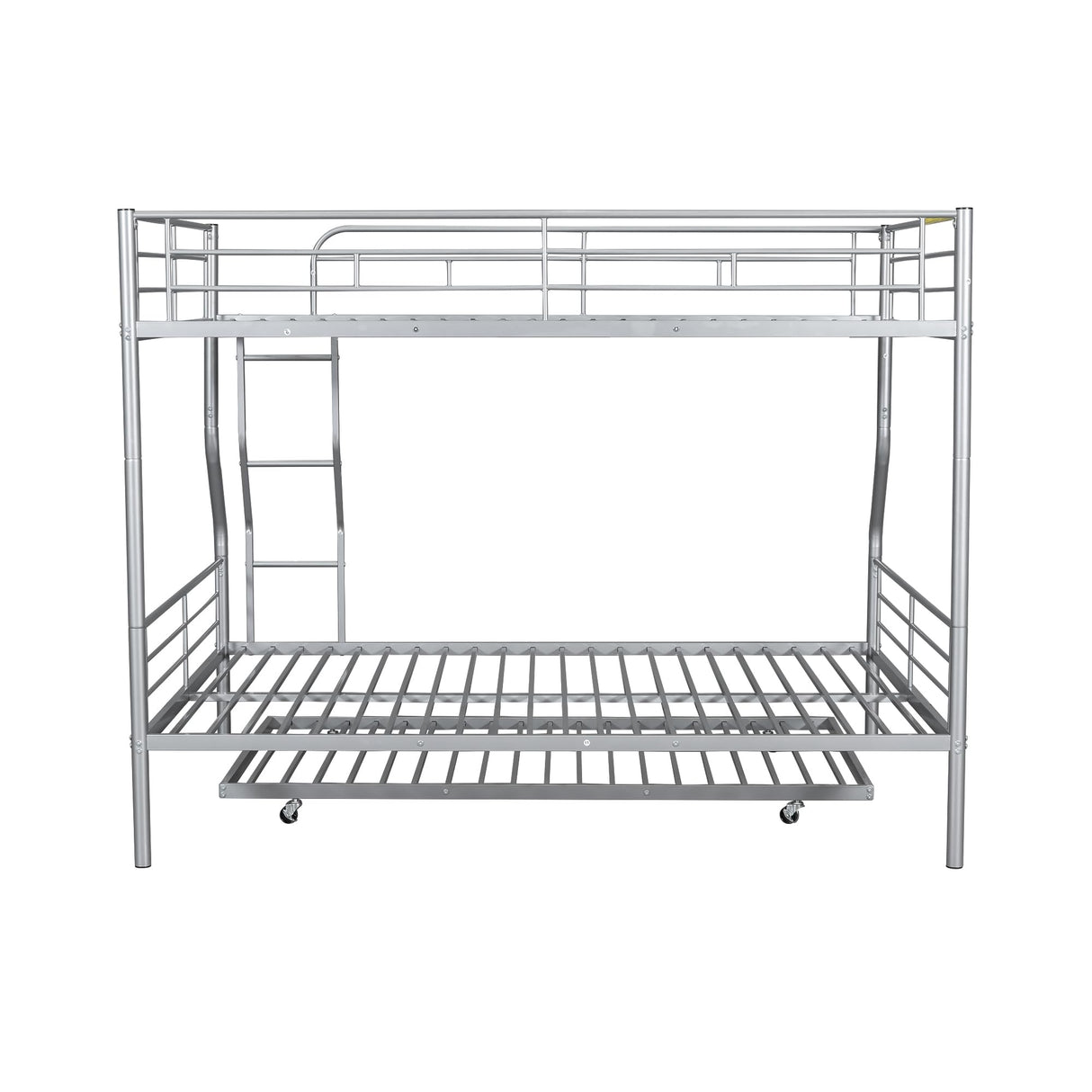 Harper & Bright Designs Full XL Over Queen Metal Bunk Bed with Trundle, Ladder & High Guardrail, Able to Split, Noise Free, Heavy-Duty Steel Loft Bed Frame with Safety Rail for Bedroom, Dorm (Silver) Harper & Bright Designs