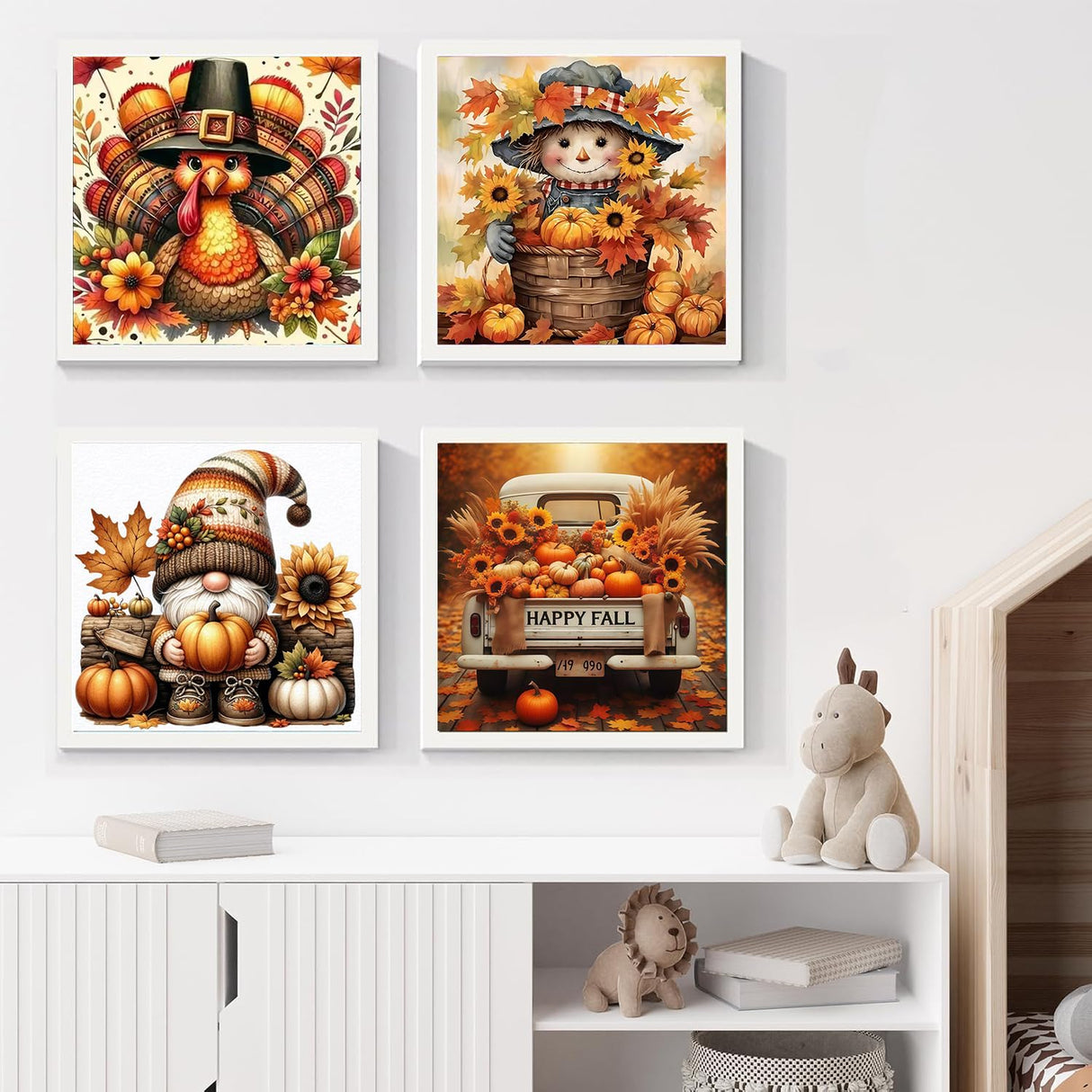 4 Pack Thanksgiving Day Paint by Numbers Kit for Adults Beginner,Fall Turkey Pumpkin Easy Adult Paint by Number Kits on Canvas DIY Painting for Beginners Art by Numbers for Home Wall Decor 10x10Inch NEGEKFKX