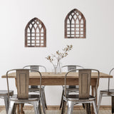 Yulejo 2 Pcs Rustic Window Frame Wall Decor Wooden Farmhouse Wall Decor 15.75'' x 11'' Arched Cathedral Window Home Decor Fake Window Pane Wall Art for Entryway Living Room Bedroom(Dark Brown) Yulejo