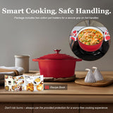 Overmont Enameled Cast Iron Dutch Oven - 5.5QT Pot with Lid Cookbook & Cotton Potholders - Heavy-Duty Cookware for Braising, Stews, Roasting, Bread Baking red Overmont