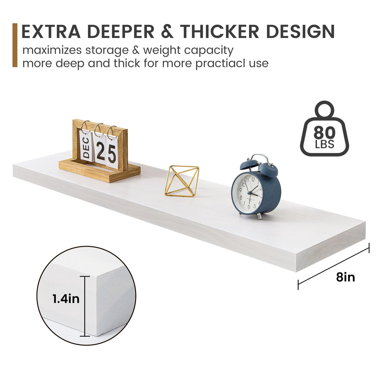 Floating Shelves 36 Inches Long - 8 Inch Deep Rustic Premium Solid Pine Wood for Storage - Farmhouse Wall Mounted for Living Room - Heavy-Duty Metal Bracket - 36" W x 8" D - Set of 2 - White Color Fun Memories