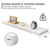 Floating Shelves 36 Inches Long - 8 Inch Deep Rustic Premium Solid Pine Wood for Storage - Farmhouse Wall Mounted for Living Room - Heavy-Duty Metal Bracket - 36" W x 8" D - Set of 2 - White Color Fun Memories