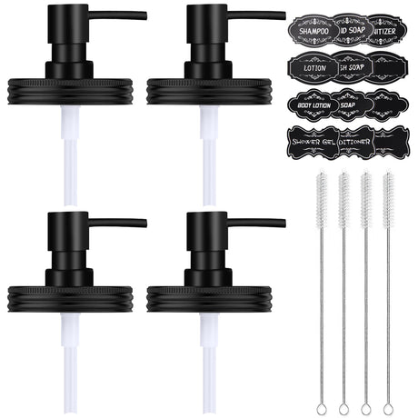 Watsango Mason Jar Soap Dispenser Set, Rustproof Plastic Lotion Pump and Lids Accessories for Regular Mouth Mason Jar and Farmhouse Kitchen Counter Decor- 4 Pack Black Watsango