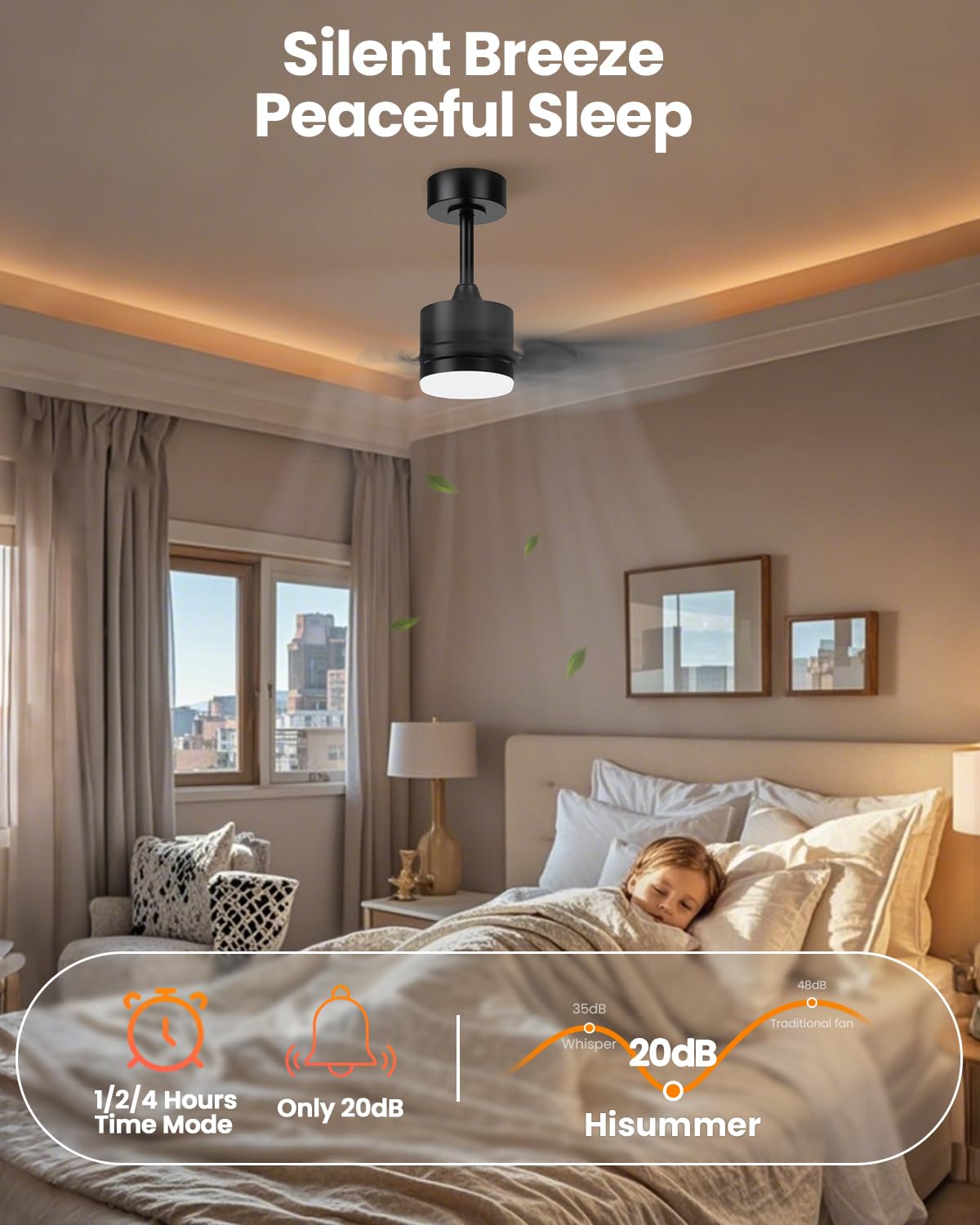 Hisummer 42 Inch Ceiling Fan with Light and Remote, Small Modern Black Ceiling Fans, 5-Blade Indoor/Outdoor Farmhouse Ceiling Fan with Lights for Bedroom, Living Room, Patio Hisummer