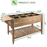 Raised Garden Bed Outdoor with Lockable Wheels, 55"x 24" x 33" Elevated Wood Planter Box for Backyard Balcony Patio , Garden Flower Beds with Drainage Holes & Storage Shelf, Gift for Gardening, Brown Magazoopet