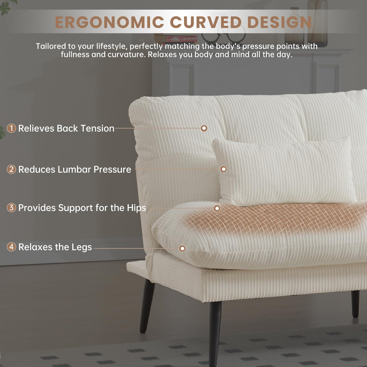 ASAHREE 72'' Corduroy Futon Convertible Sofa Couch,Comfy Sleeper Sofa Bed with Adjustable Backrest, Modern Futon Loveseat for Living Room, Bedroom, Office, Apartment, Dorm, White ASAHREE