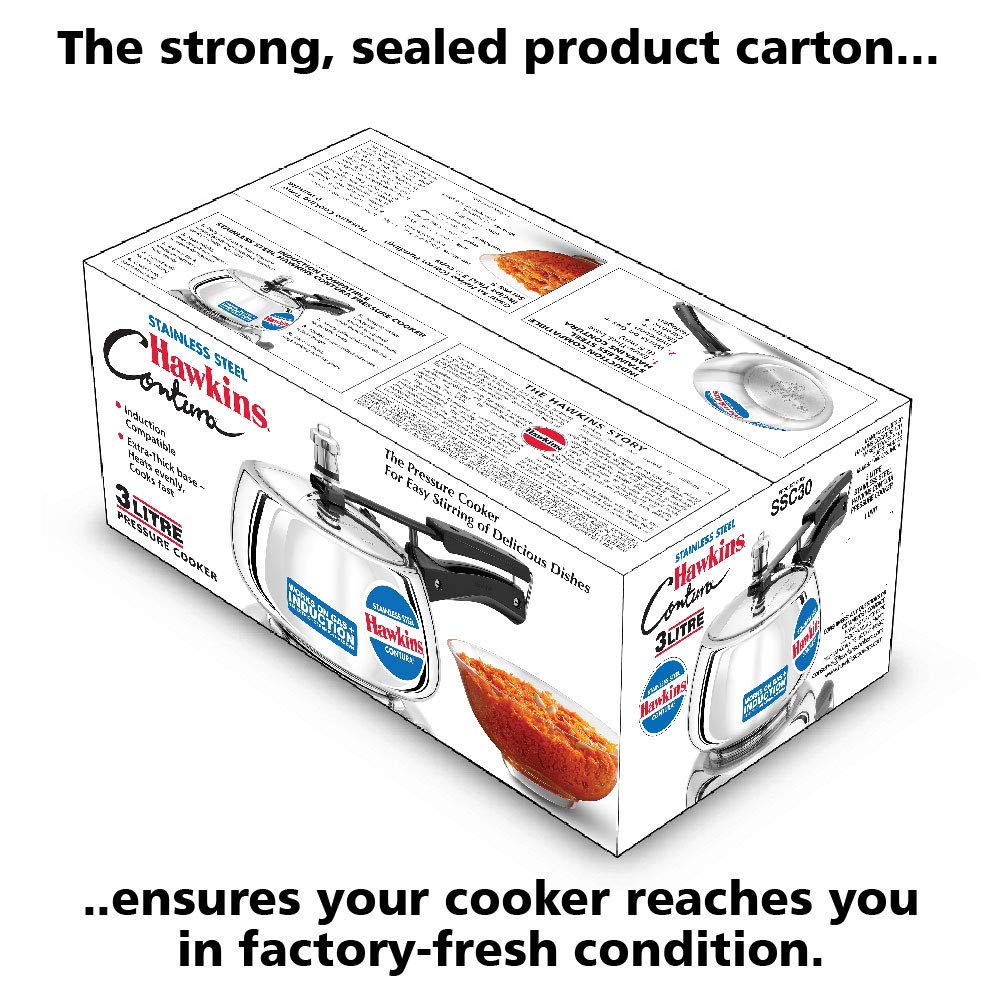 Hawkins 3 Litre Contura Pressure Cooker, Stainless Steel Inner Lid Cooker, Handi Cooker, Induction Cooker, Silver (SSC30) HAWKINS