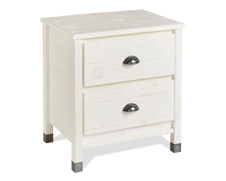 Baja Night Stand / 2 Drawer / Solid Wood / Rustic Bedside Table for Bedroom, Living Room, Sofa Couch, Hall / Metal Drawer Pulls, Shabby White Camaflexi