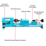 Mini Wood Lathe Machine, 12V- 24VDC,7 Variabla Speeds 4000-9000 RPM, with Wood Lathe Milling Accessories, for Wood Polishing, Grinding, Cutting and Milling DIY... (B) BERXOL